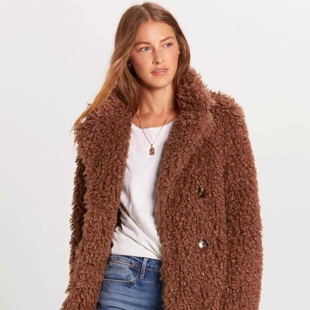 Olivaceous Teddy Bear Faux Fur Coat Jacket M